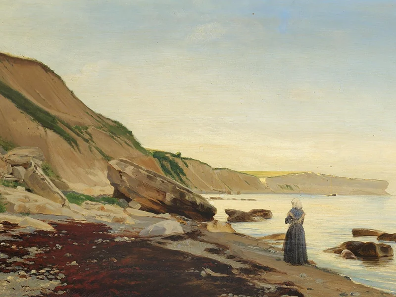 1853-Peder Vilhelm Jenser Klint - Strandparti med gående kvinde ved klinter - 1883